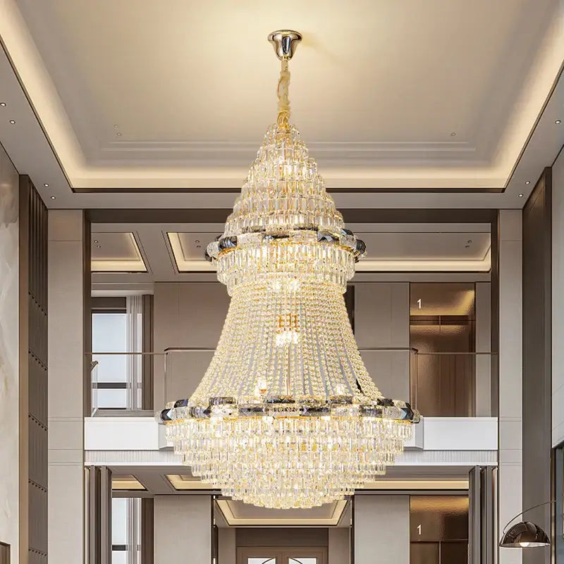 Post-modern luxury crystal chandelier with gold metal frame and clear crystals for living room decorbites light luxury