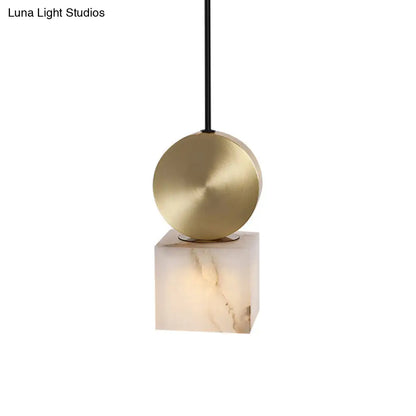 Post Modern Marble Pendant Lamp in White with Gold Top and 1 Head