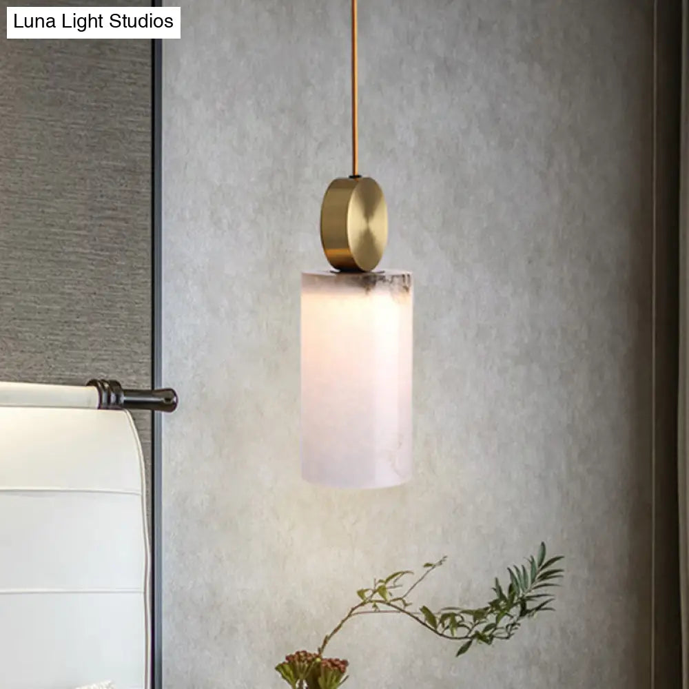 Post Modern Marble Pendant Lamp in White with Gold Top and 1 Head