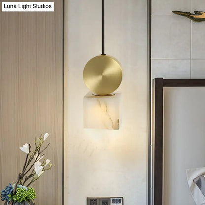 Post Modern Marble Pendant Lamp in White with Gold Top and 1 Head