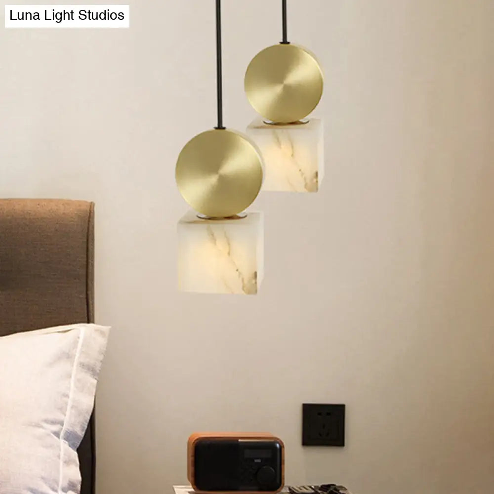 Post Modern Marble Pendant Lamp in White with Gold Top and 1 Head