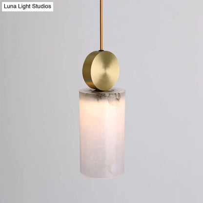 Post Modern Marble Pendant Lamp in White with Gold Top and 1 Head