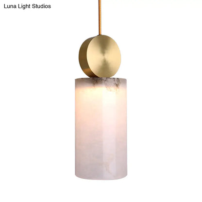 Post Modern Marble Pendant Lamp in White with Gold Top and 1 Head