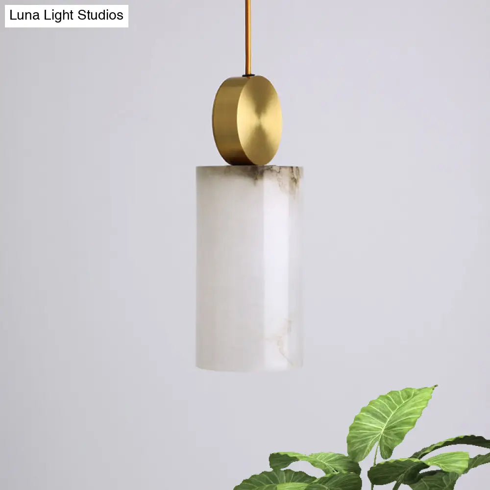 Post Modern Marble Pendant Lamp in White with Gold Top and 1 Head