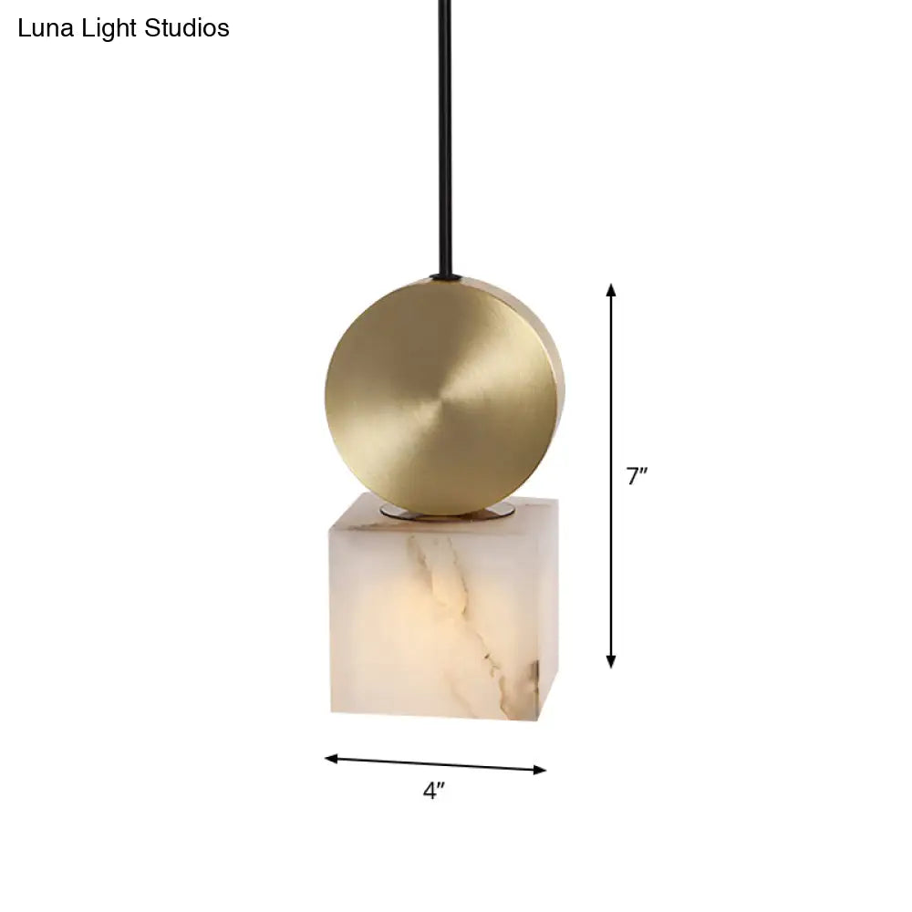 Post Modern Marble Pendant Lamp in White with Gold Top and 1 Head