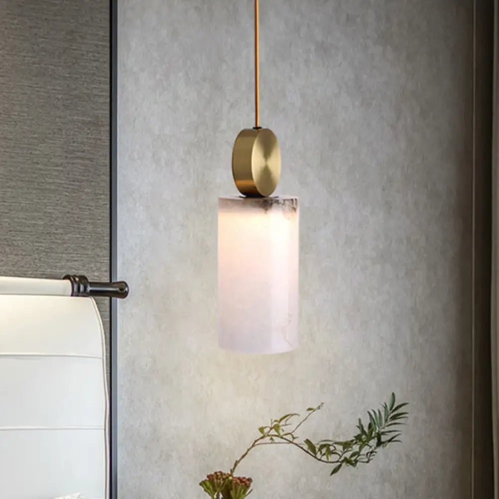 Post Modern Marble Pendant Lamp in White with Gold Top and 1 Head