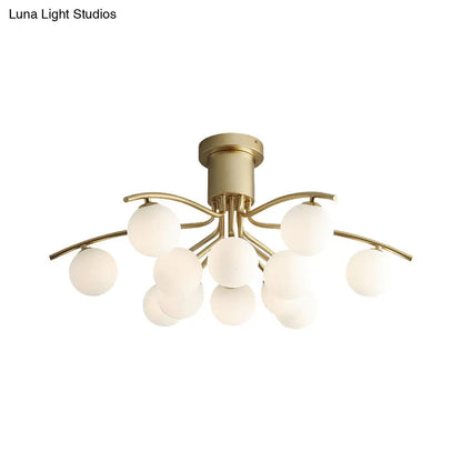 DecorBites™ DecorBites™ Post-Modern Modo Flush Mount White Glass 12-Head LED Semi Close Ceiling Lamp - Brass Finish