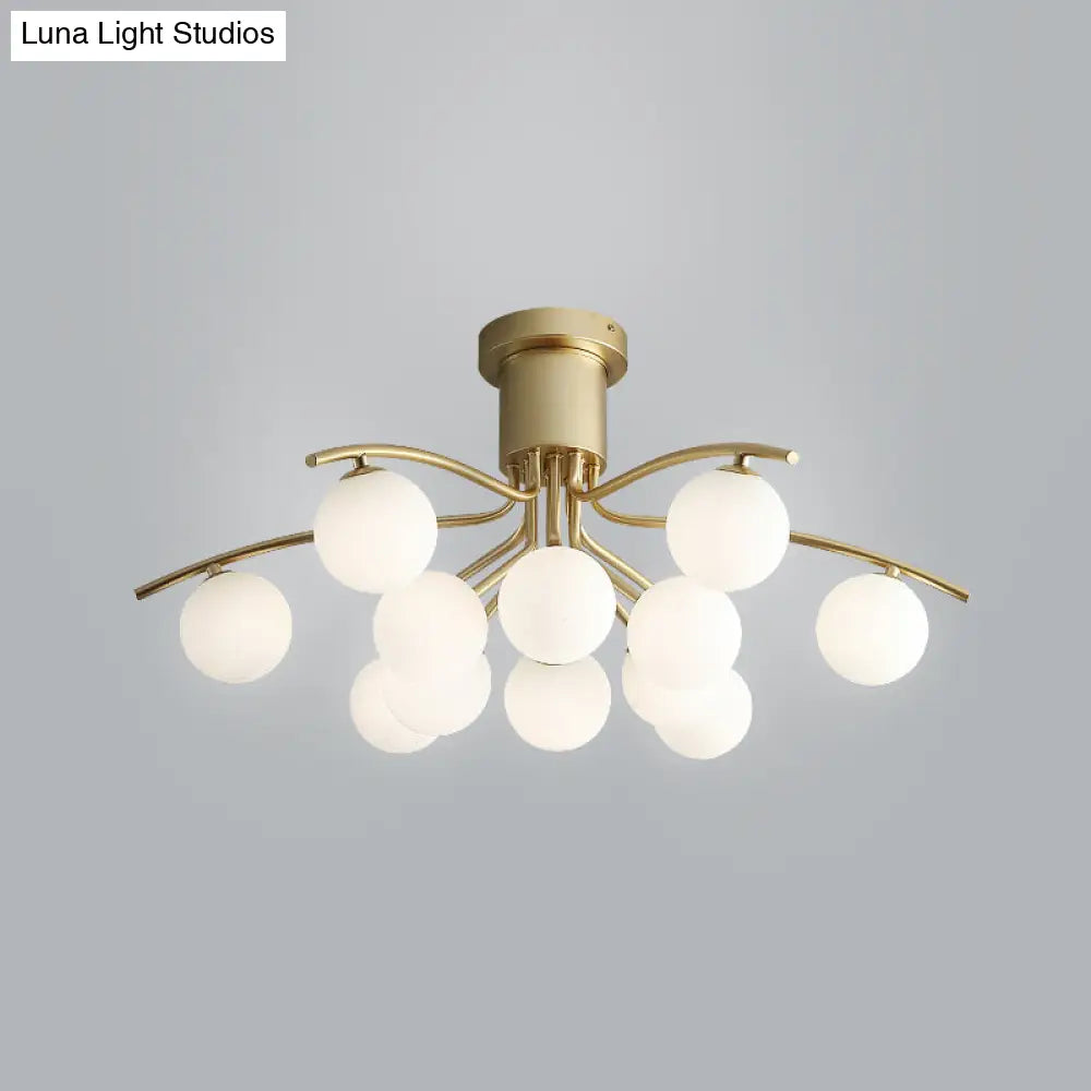 DecorBites™ DecorBites™ Post-Modern Modo Flush Mount White Glass 12-Head LED Semi Close Ceiling Lamp - Brass Finish