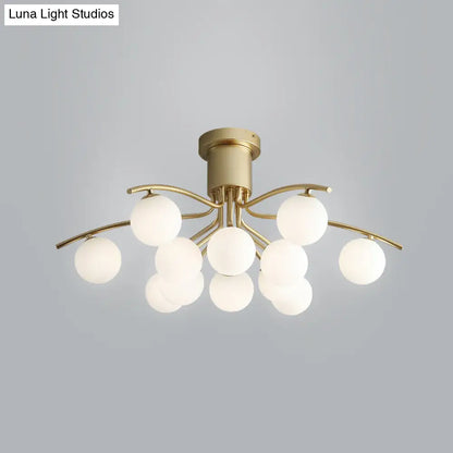 DecorBites™ DecorBites™ Post-Modern Modo Flush Mount White Glass 12-Head LED Semi Close Ceiling Lamp - Brass Finish