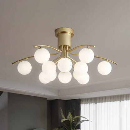 DecorBites™ DecorBites™ Post-Modern Modo Flush Mount White Glass 12-Head LED Semi Close Ceiling Lamp - Brass Finish