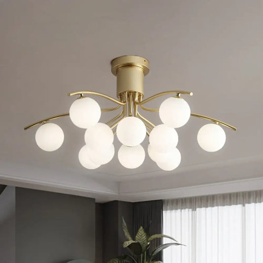 DecorBites™ DecorBites™ Post-Modern Modo Flush Mount White Glass 12-Head LED Semi Close Ceiling Lamp - Brass Finish
