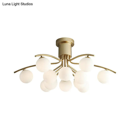 DecorBites™ DecorBites™ Post-Modern Modo Flush Mount White Glass 12-Head LED Semi Close Ceiling Lamp - Brass Finish