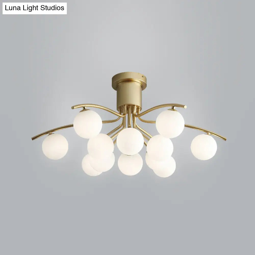 DecorBites™ DecorBites™ Post-Modern Modo Flush Mount White Glass 12-Head LED Semi Close Ceiling Lamp - Brass Finish