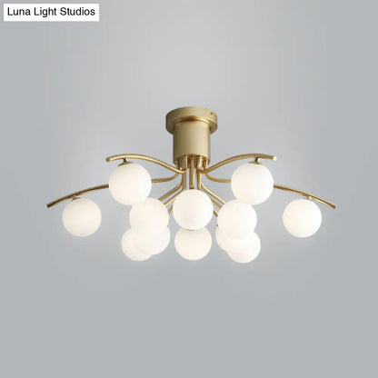 DecorBites™ DecorBites™ Post-Modern Modo Flush Mount White Glass 12-Head LED Semi Close Ceiling Lamp - Brass Finish
