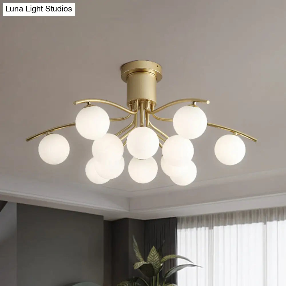 DecorBites™ DecorBites™ Post-Modern Modo Flush Mount White Glass 12-Head LED Semi Close Ceiling Lamp - Brass Finish