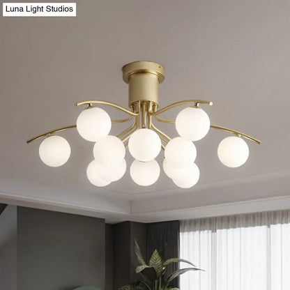 DecorBites™ DecorBites™ Post-Modern Modo Flush Mount White Glass 12-Head LED Semi Close Ceiling Lamp - Brass Finish