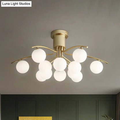 DecorBites™ DecorBites™ Post-Modern Modo Flush Mount White Glass 12-Head LED Semi Close Ceiling Lamp - Brass Finish