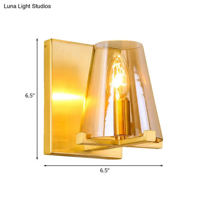 DecorBites™ DecorBites™ Post-Modern Rectangle Wall Sconce with Gold Finish, Conic Amber Glass Shade & 1 Bulb