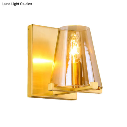 DecorBites™ DecorBites™ Post-Modern Rectangle Wall Sconce with Gold Finish, Conic Amber Glass Shade & 1 Bulb