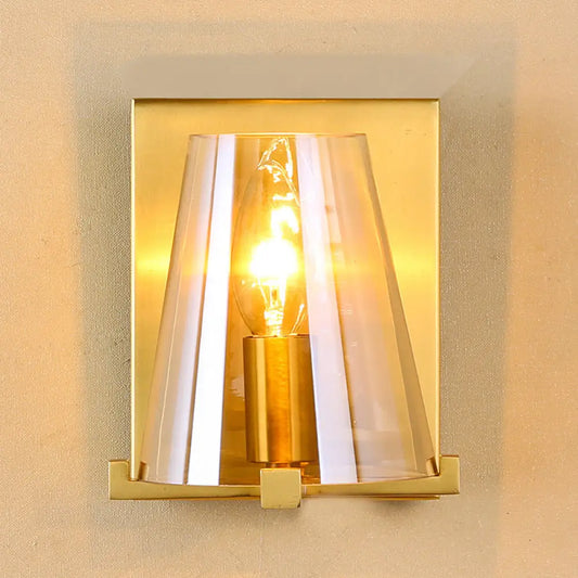 DecorBites™ DecorBites™ Post-Modern Rectangle Wall Sconce with Gold Finish, Conic Amber Glass Shade & 1 Bulb
