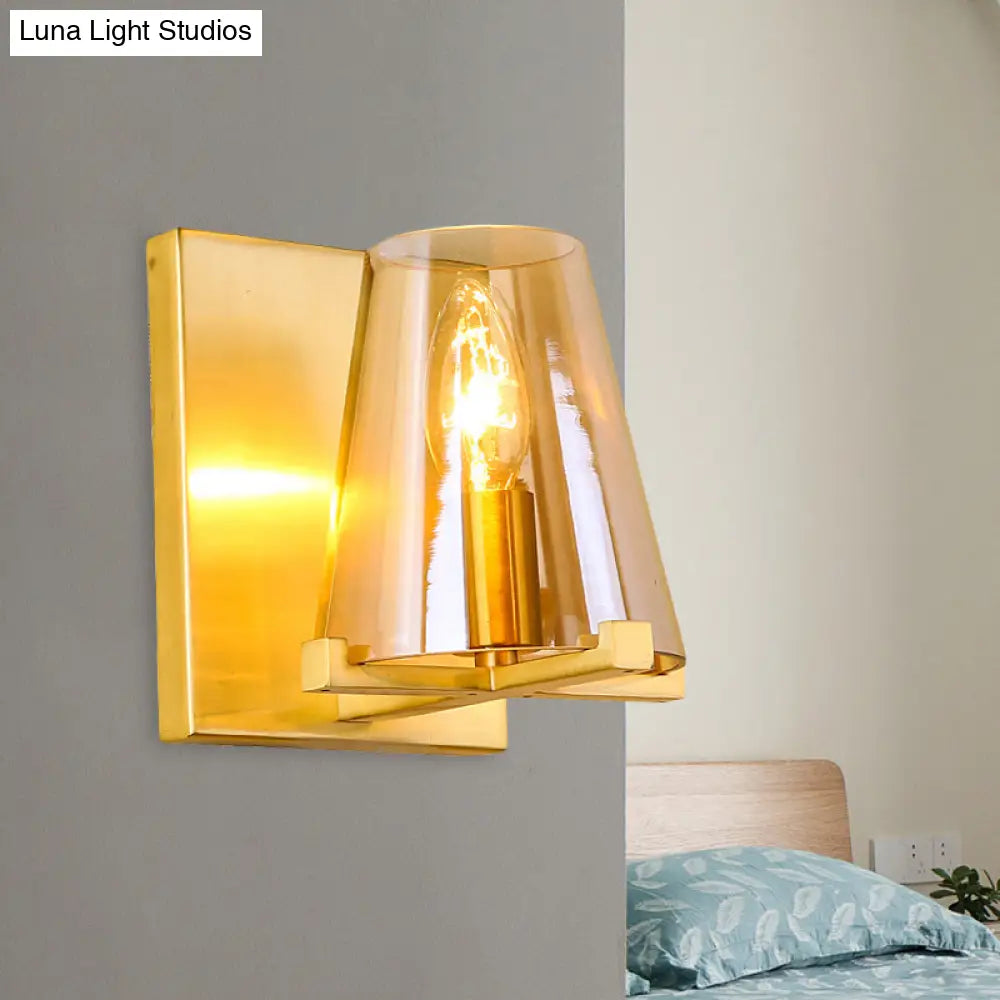 DecorBites™ DecorBites™ Post-Modern Rectangle Wall Sconce with Gold Finish, Conic Amber Glass Shade & 1 Bulb