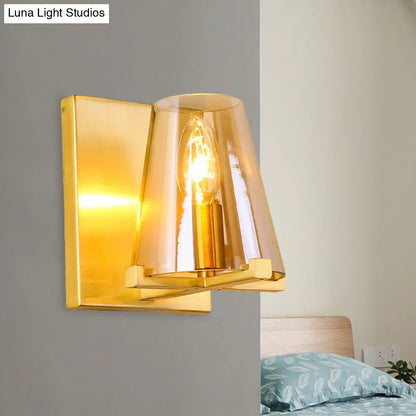DecorBites™ DecorBites™ Post-Modern Rectangle Wall Sconce with Gold Finish, Conic Amber Glass Shade & 1 Bulb