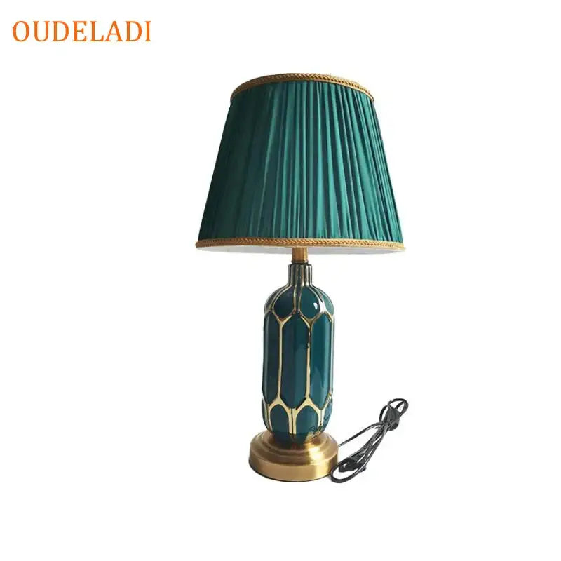 Post modern teal and gold ceramic table lamp with pleated fabric shade perfect for bedroom lighting decorbites blue ceramic