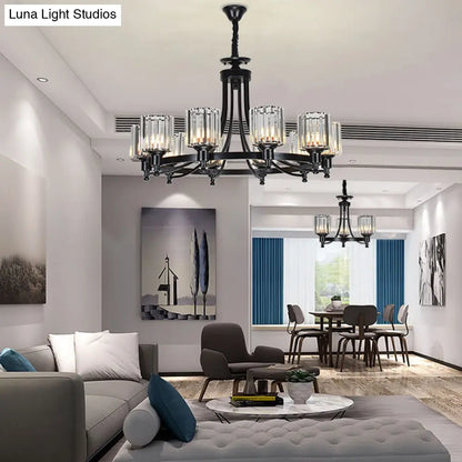 Lámpara de techo colgante posmoderna de 10 brazos con varilla de cristal cilíndrica – Negro/Latón