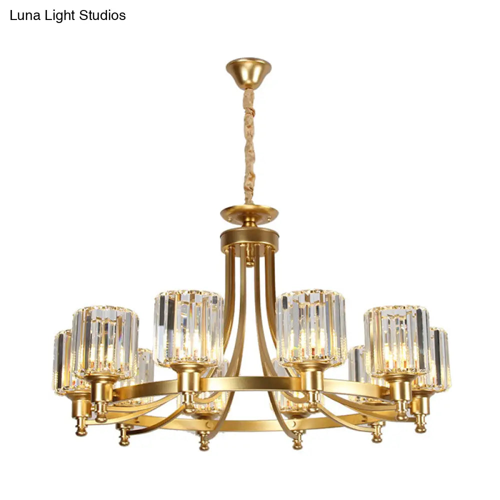 Lámpara de techo colgante posmoderna de 10 brazos con varilla de cristal cilíndrica – Negro/Latón