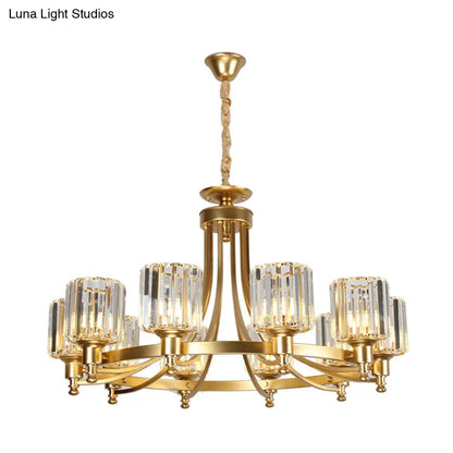 Lámpara de techo colgante posmoderna de 10 brazos con varilla de cristal cilíndrica – Negro/Latón