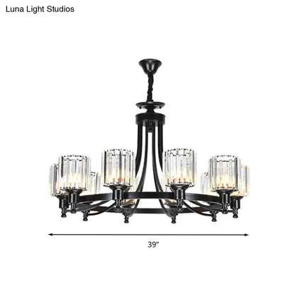 Lámpara de techo colgante posmoderna de 10 brazos con varilla de cristal cilíndrica – Negro/Latón