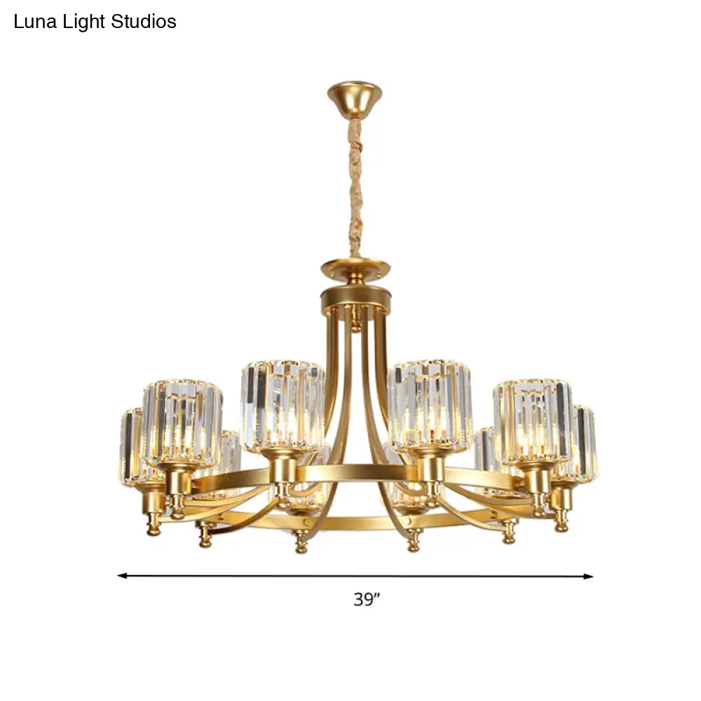 Lámpara de techo colgante posmoderna de 10 brazos con varilla de cristal cilíndrica – Negro/Latón