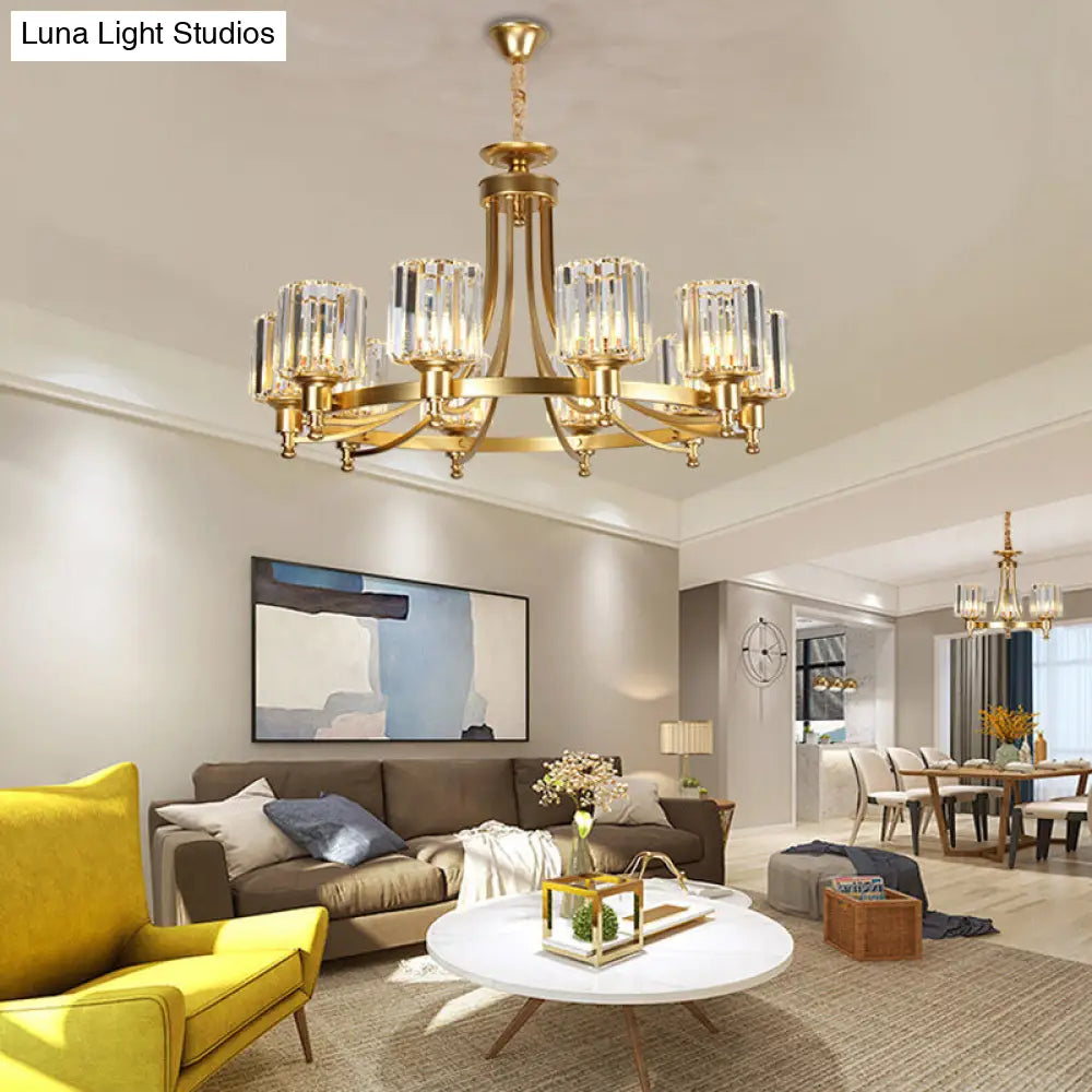 Lámpara de techo colgante posmoderna de 10 brazos con varilla de cristal cilíndrica – Negro/Latón