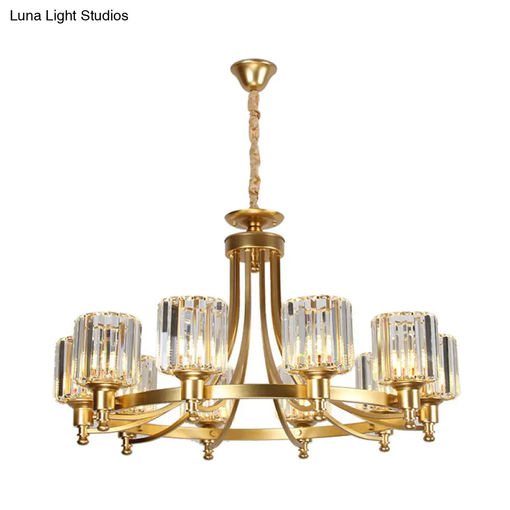 Lámpara de techo colgante posmoderna de 10 brazos con varilla de cristal cilíndrica – Negro/Latón