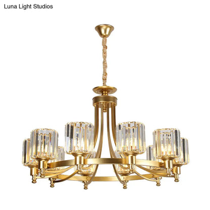 Lámpara de techo colgante posmoderna de 10 brazos con varilla de cristal cilíndrica – Negro/Latón