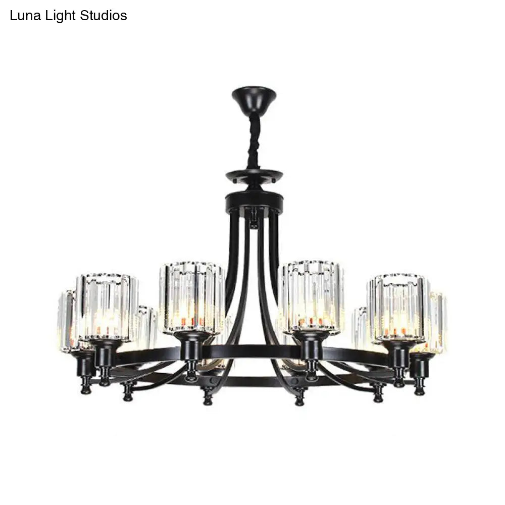 Lámpara de techo colgante posmoderna de 10 brazos con varilla de cristal cilíndrica – Negro/Latón