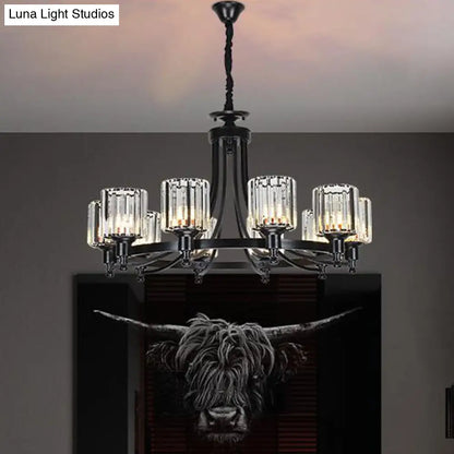 Lámpara de techo colgante posmoderna de 10 brazos con varilla de cristal cilíndrica – Negro/Latón