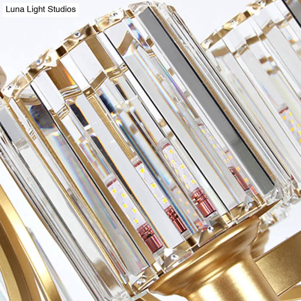 Lámpara de techo colgante posmoderna de 10 brazos con varilla de cristal cilíndrica – Negro/Latón