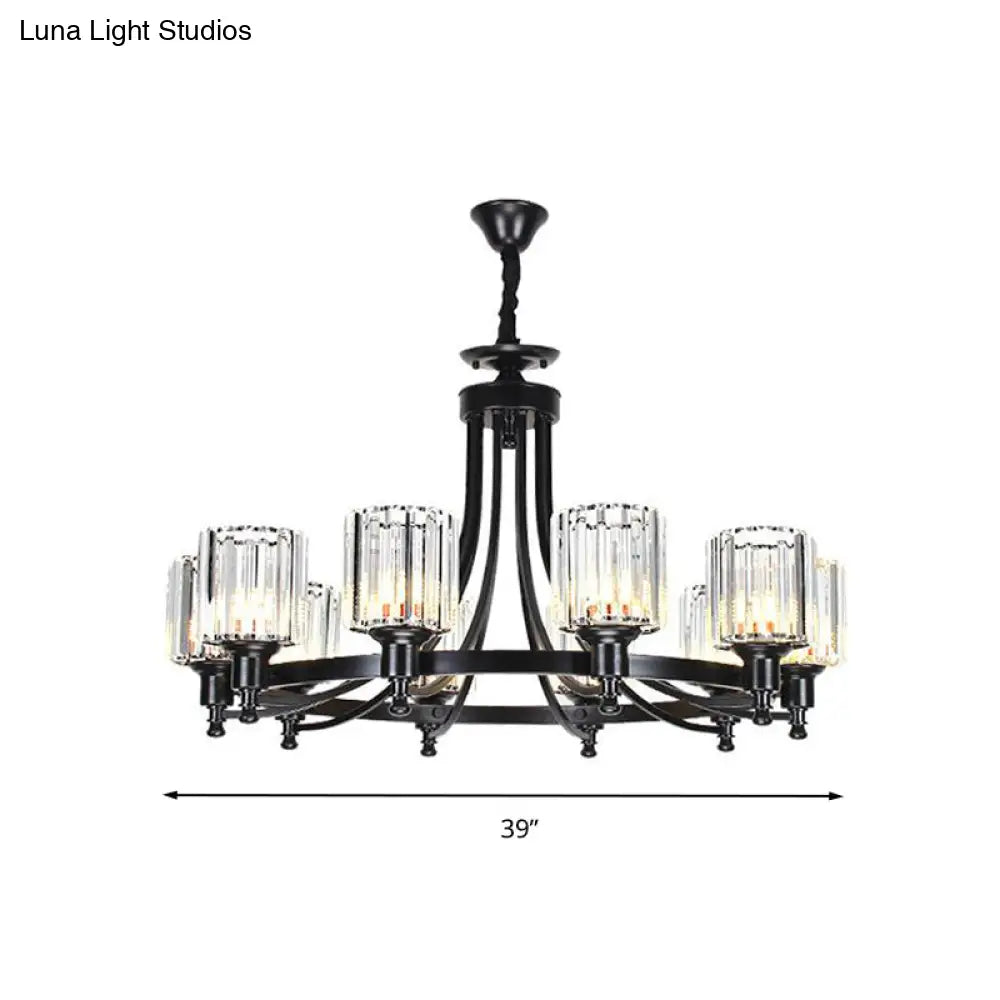 Lámpara de techo colgante posmoderna de 10 brazos con varilla de cristal cilíndrica – Negro/Latón