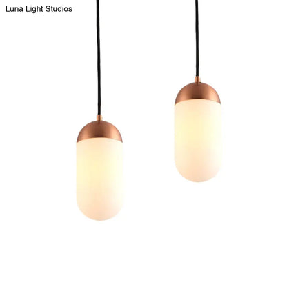 Postmodern 2-Light Copper Pendant with White Glass Capsules for Ceiling and Bedside