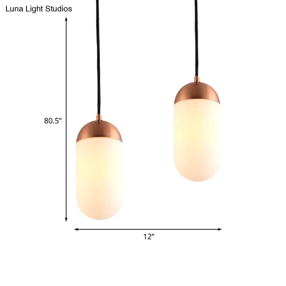 Postmodern 2-Light Copper Pendant with White Glass Capsules for Ceiling and Bedside