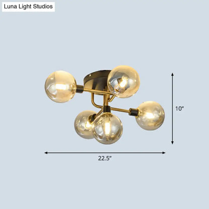 DecorBites™ DecorBites™ Postmodern 5-Light Sphere Flush Mount Lamp: Glass Semi Flush Mount Ceiling Light in Black-Brass for Bedrooms