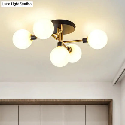 DecorBites™ DecorBites™ Postmodern 5-Light Sphere Flush Mount Lamp: Glass Semi Flush Mount Ceiling Light in Black-Brass for Bedrooms