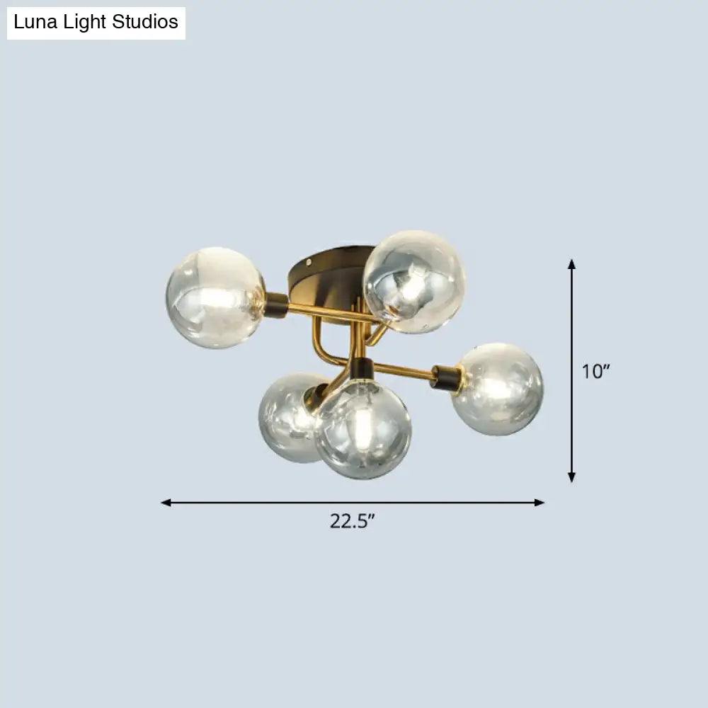 DecorBites™ DecorBites™ Postmodern 5-Light Sphere Flush Mount Lamp: Glass Semi Flush Mount Ceiling Light in Black-Brass for Bedrooms