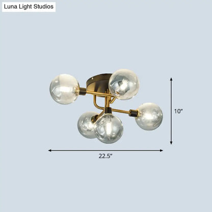 DecorBites™ DecorBites™ Postmodern 5-Light Sphere Flush Mount Lamp: Glass Semi Flush Mount Ceiling Light in Black-Brass for Bedrooms