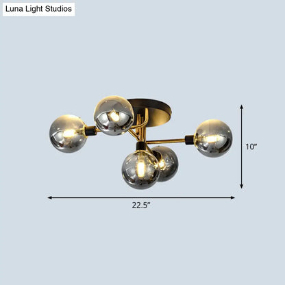 DecorBites™ DecorBites™ Postmodern 5-Light Sphere Flush Mount Lamp: Glass Semi Flush Mount Ceiling Light in Black-Brass for Bedrooms