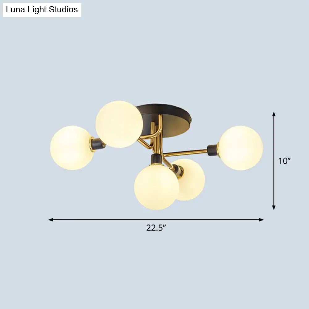 DecorBites™ DecorBites™ Postmodern 5-Light Sphere Flush Mount Lamp: Glass Semi Flush Mount Ceiling Light in Black-Brass for Bedrooms