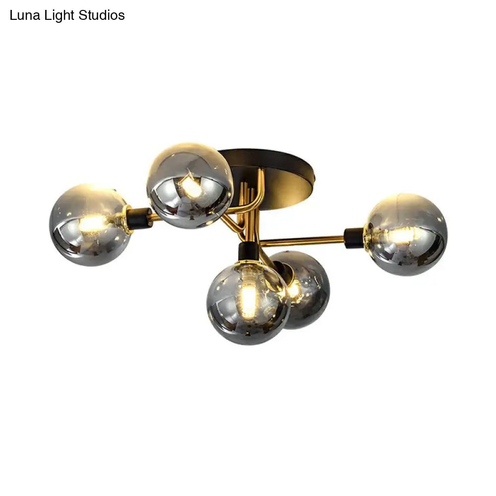 DecorBites™ DecorBites™ Postmodern 5-Light Sphere Flush Mount Lamp: Glass Semi Flush Mount Ceiling Light in Black-Brass for Bedrooms