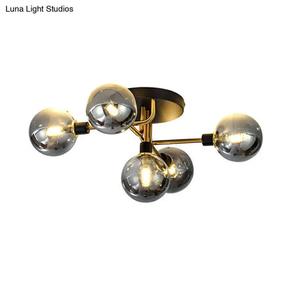 DecorBites™ DecorBites™ Postmodern 5-Light Sphere Flush Mount Lamp: Glass Semi Flush Mount Ceiling Light in Black-Brass for Bedrooms