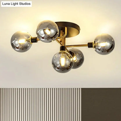 DecorBites™ DecorBites™ Postmodern 5-Light Sphere Flush Mount Lamp: Glass Semi Flush Mount Ceiling Light in Black-Brass for Bedrooms